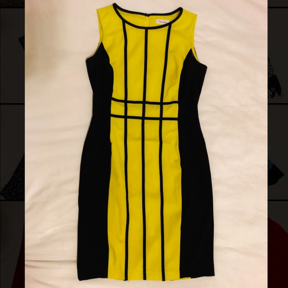 Calvin Klein Yellow Striped Mid-Rise Dress
